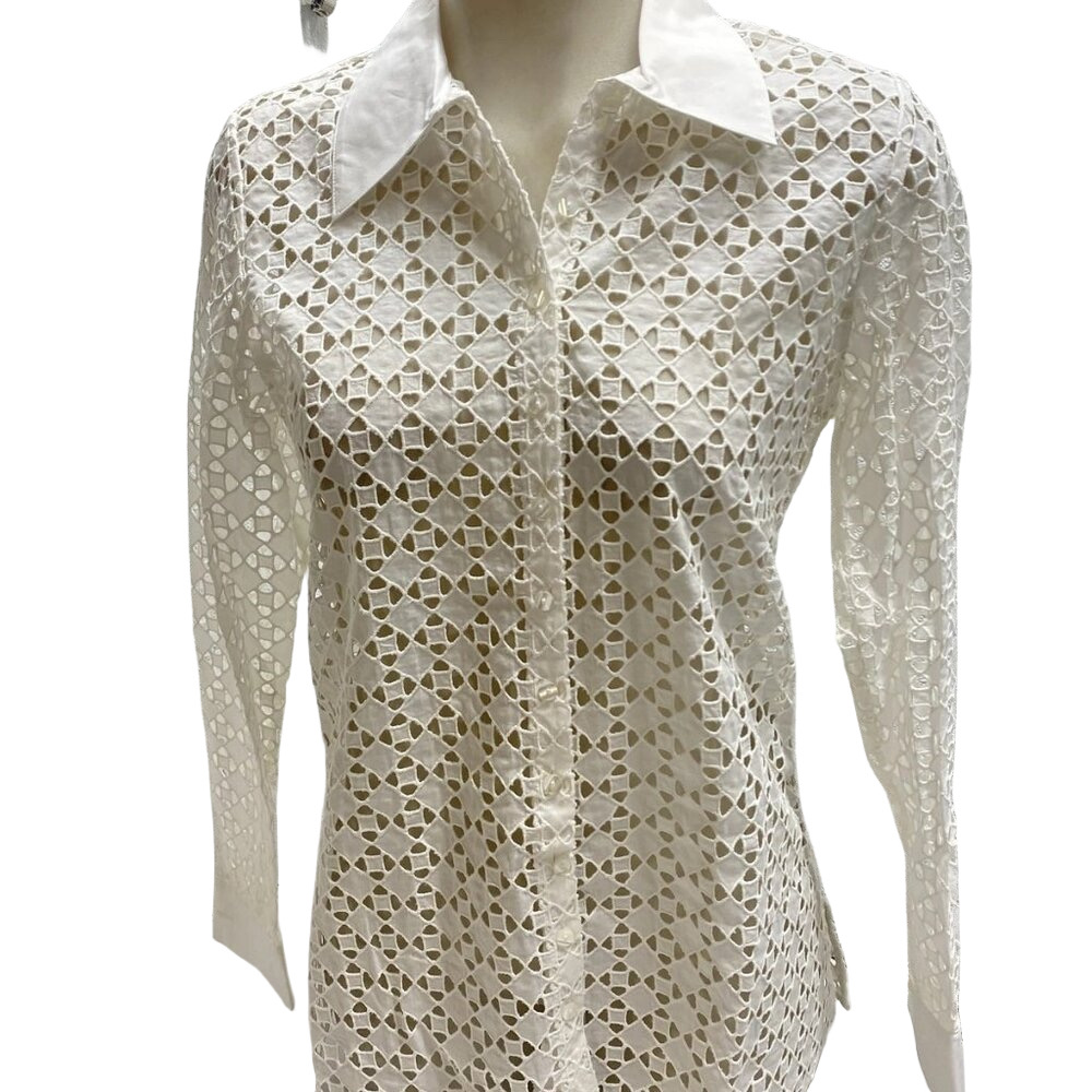 NEW ANNE FOUNTAINE  Cefalu Eyelet Embroidered Shirt White Size 4-6 (EU 38)